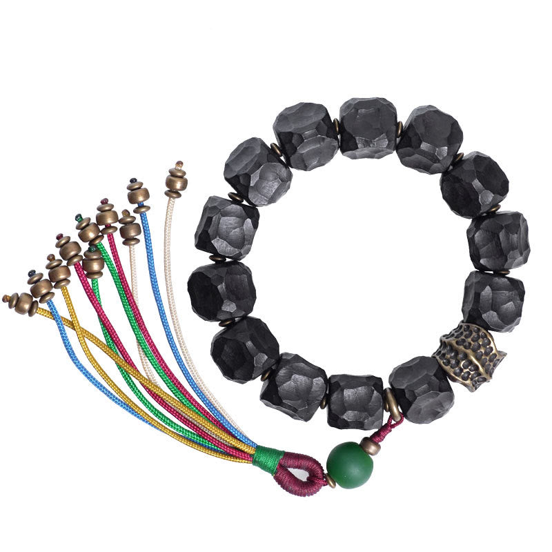 Peace-Mala-Armband aus Ebenholz und Kupfer, 15–18 cm