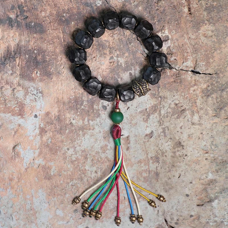 Peace-Mala-Armband aus Ebenholz und Kupfer, 15–18 cm