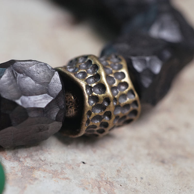 Peace-Mala-Armband aus Ebenholz und Kupfer, 15–18 cm