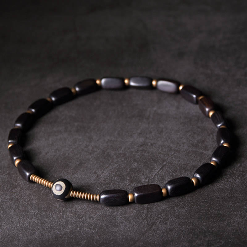 Doppelt gewickeltes Armband aus Ebenholz mit Dzi-Perlen für Balance