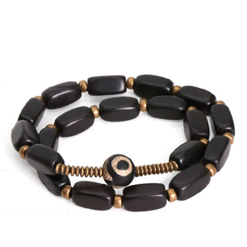 Doppelt gewickeltes Armband aus Ebenholz mit Dzi-Perlen für Balance