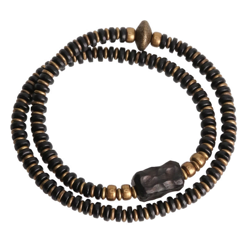 Doppelt gewickeltes Armband aus Ebenholz und grünem Sandelholz für Ruhe