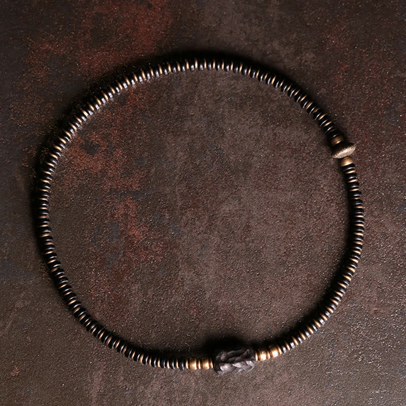 Doppelt gewickeltes Armband aus Ebenholz und grünem Sandelholz für Ruhe