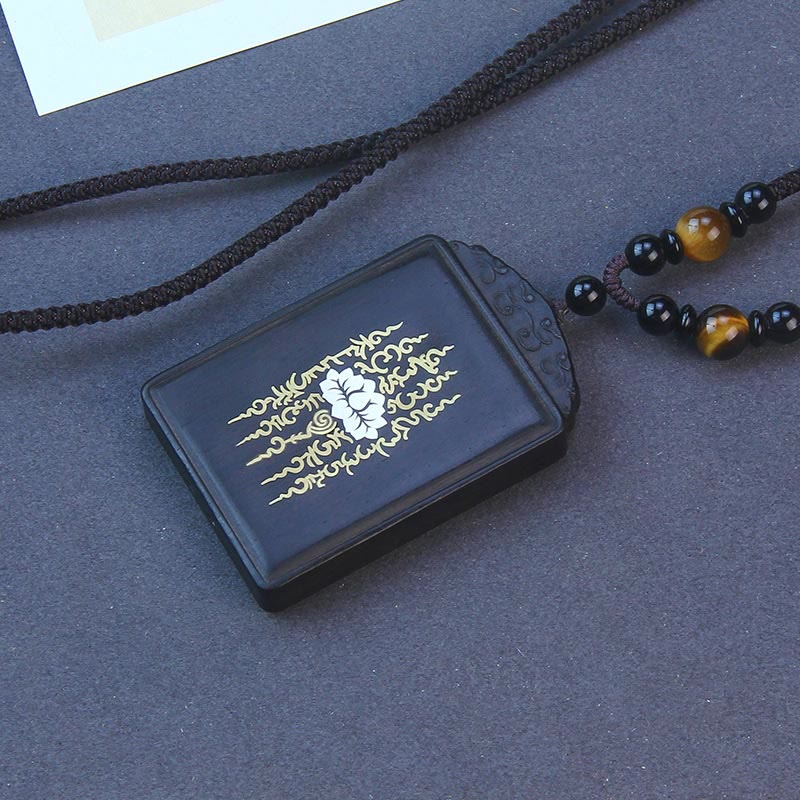 Lotus-Halskette aus Ebenholz, 6 cm, Sterlingsilber-Inlay