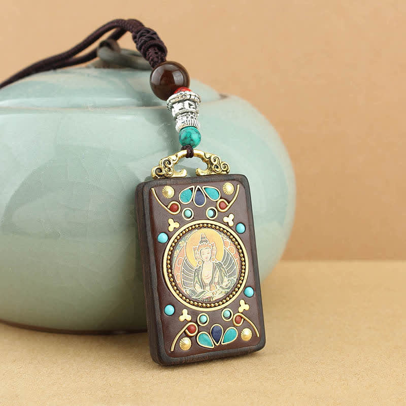 Halskettenanhänger aus Ebenholz mit den fünf Göttern des Reichtums | Frieden