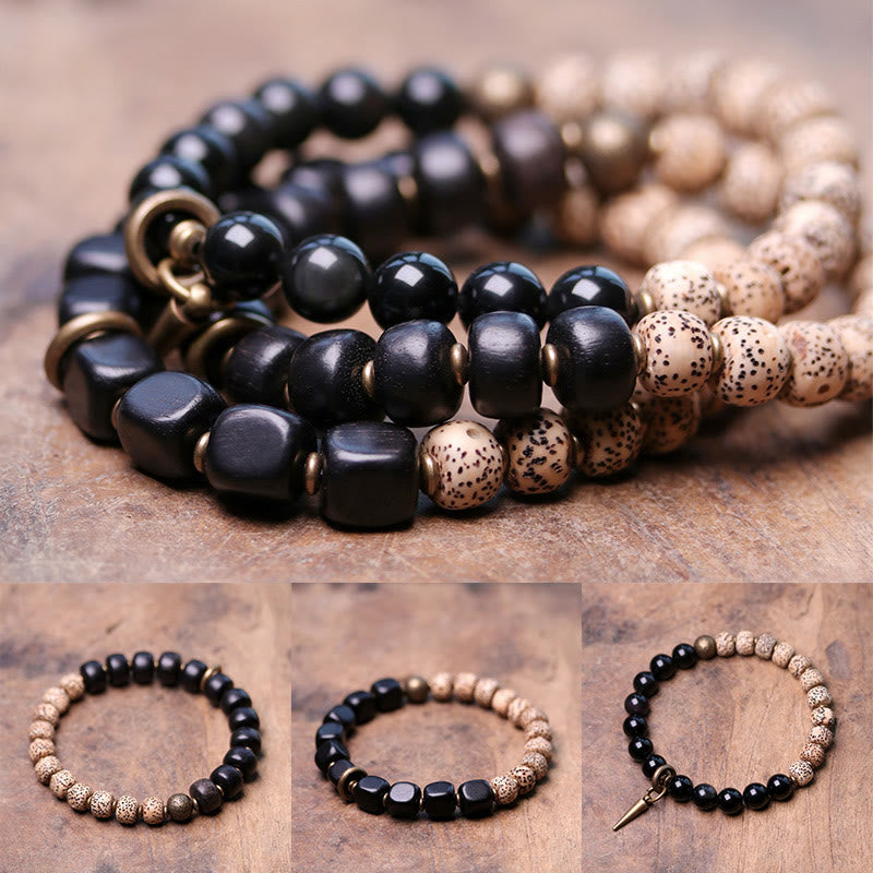 Ebenholz-Obsidian-Friedensarmband 15 cm Unisex