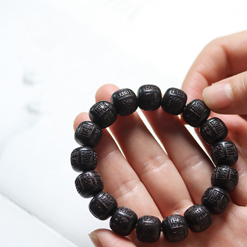 Ebenholz-Armband „Om Mani Padme Hum Balance“, 13 mm, Unisex