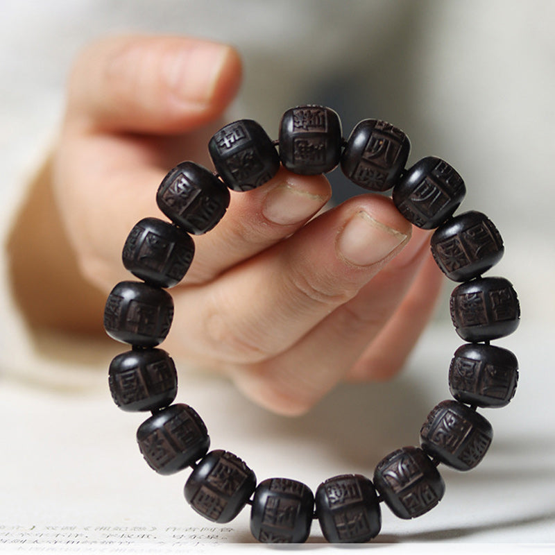 Ebenholz-Armband „Om Mani Padme Hum Balance“, 13 mm, Unisex