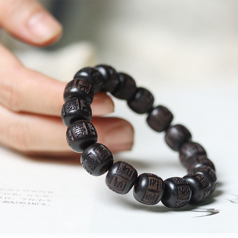 Ebenholz-Armband „Om Mani Padme Hum Balance“, 13 mm, Unisex