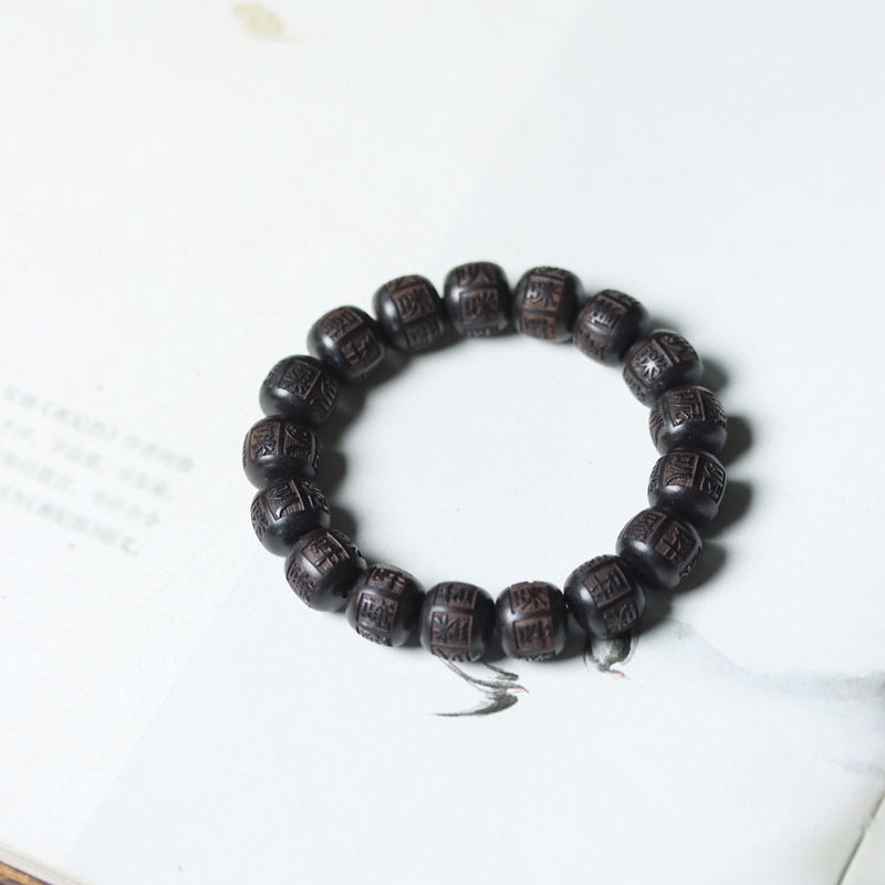 Ebenholz-Armband „Om Mani Padme Hum Balance“, 13 mm, Unisex