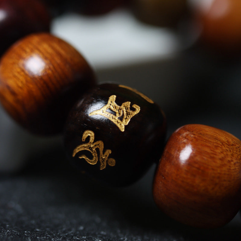 Ebenholz-Armband „Om Mani Padme Hum“ mit Reinheit, 14 mm
