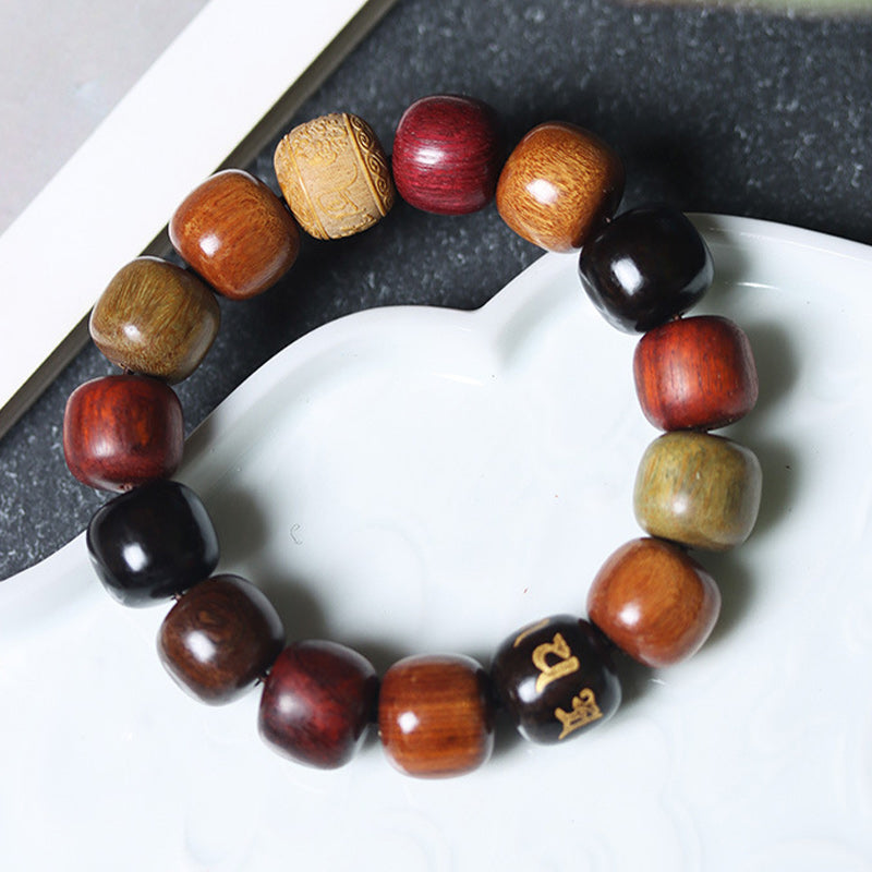 Ebenholz-Armband „Om Mani Padme Hum“ mit Reinheit, 14 mm