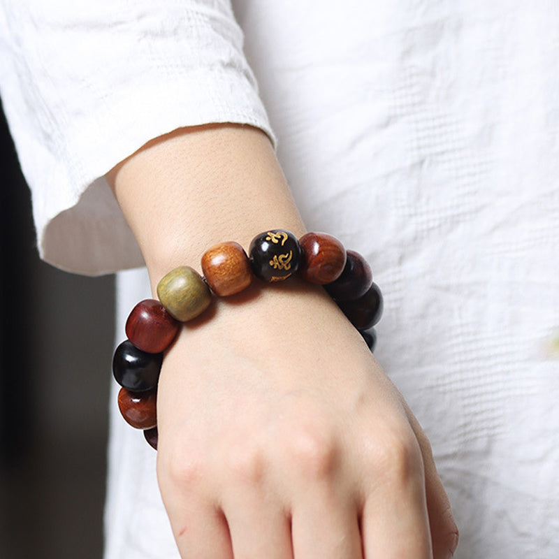 Ebenholz-Armband „Om Mani Padme Hum“ mit Reinheit, 14 mm