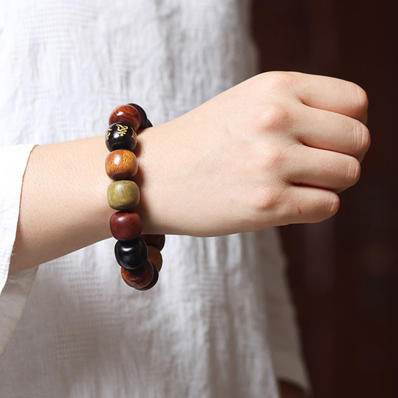 Ebenholz-Armband „Om Mani Padme Hum“ mit Reinheit, 14 mm