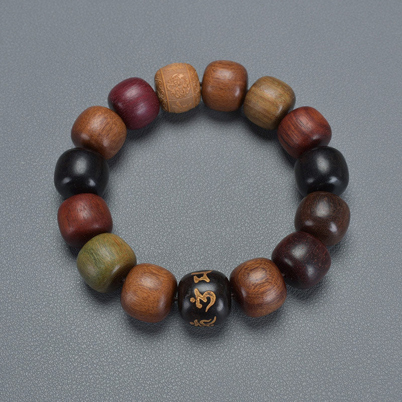 Ebenholz-Armband „Om Mani Padme Hum“ mit Reinheit, 14 mm
