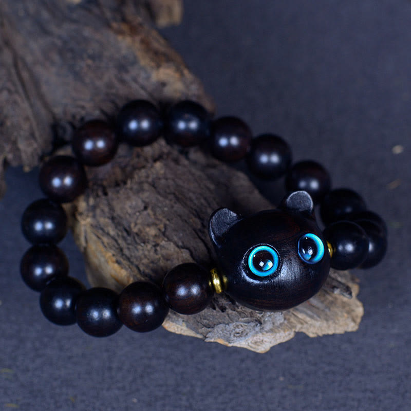 Peace &amp; Balance Armband aus Ebenholz mit Katzenmotiv