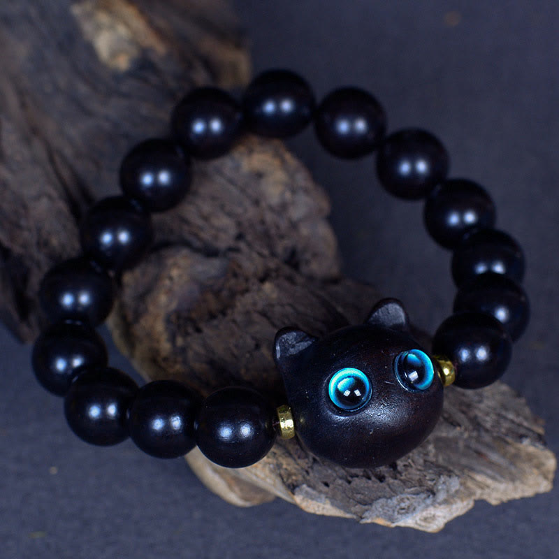 Peace &amp; Balance Armband aus Ebenholz mit Katzenmotiv
