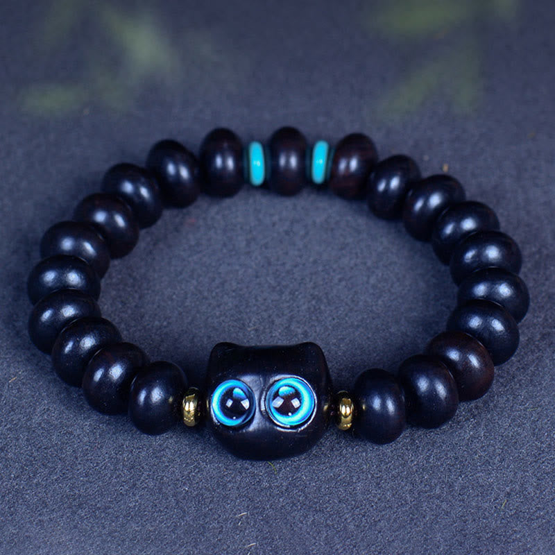 Peace &amp; Balance Armband aus Ebenholz mit Katzenmotiv
