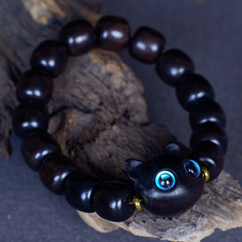 Peace &amp; Balance Armband aus Ebenholz mit Katzenmotiv