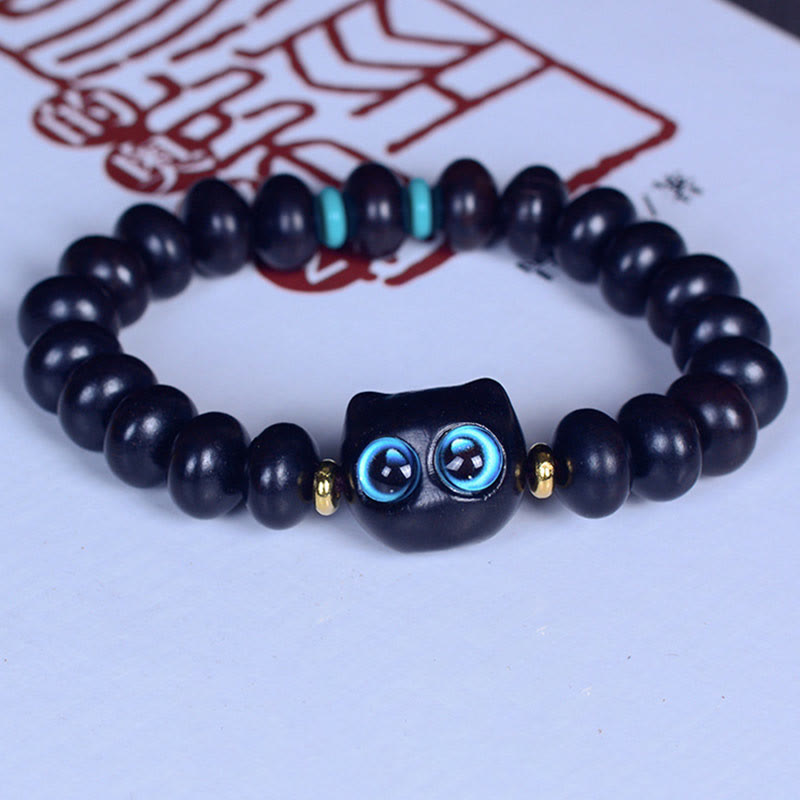 Peace &amp; Balance Armband aus Ebenholz mit Katzenmotiv