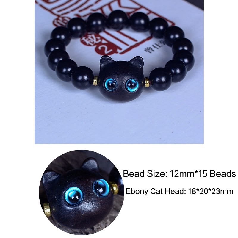 Peace &amp; Balance Armband aus Ebenholz mit Katzenmotiv