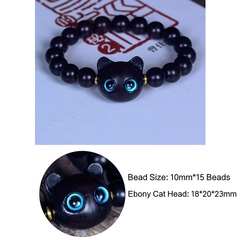 Peace &amp; Balance Armband aus Ebenholz mit Katzenmotiv