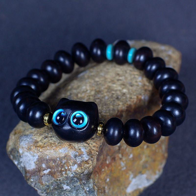 Peace &amp; Balance Armband aus Ebenholz mit Katzenmotiv