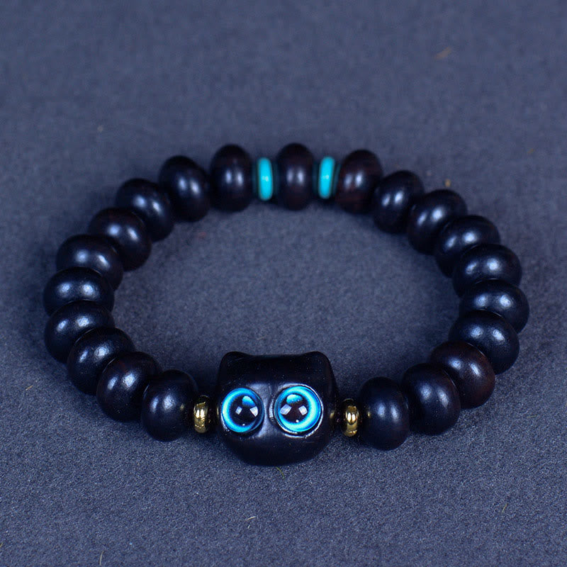 Peace &amp; Balance Armband aus Ebenholz mit Katzenmotiv