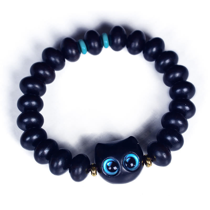 Peace &amp; Balance Armband aus Ebenholz mit Katzenmotiv