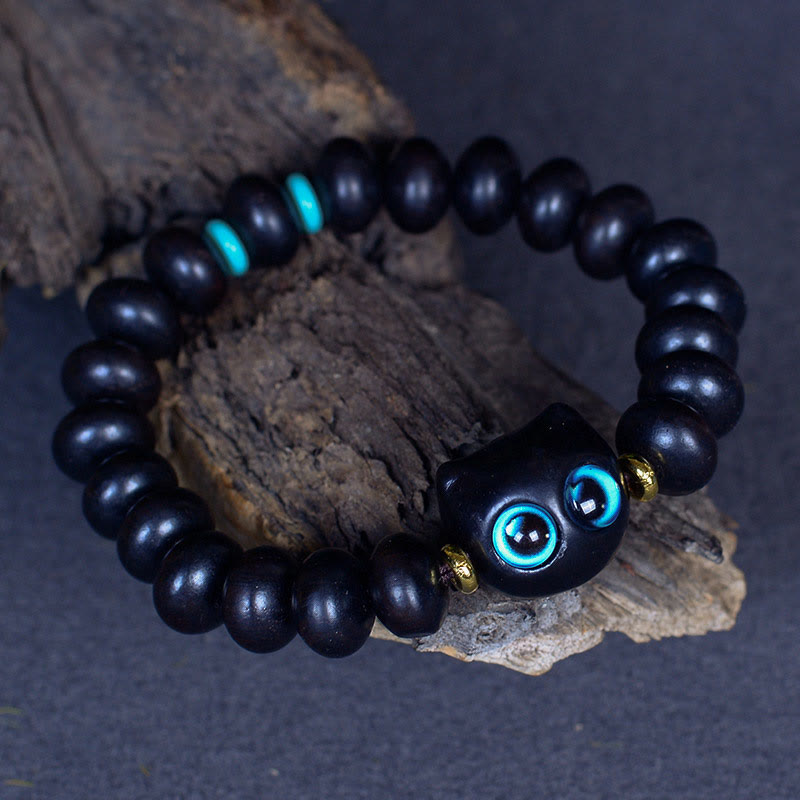 Peace &amp; Balance Armband aus Ebenholz mit Katzenmotiv