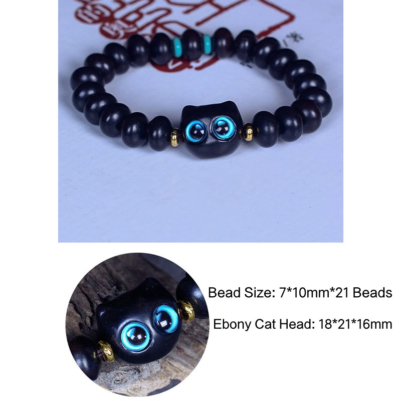 Peace &amp; Balance Armband aus Ebenholz mit Katzenmotiv