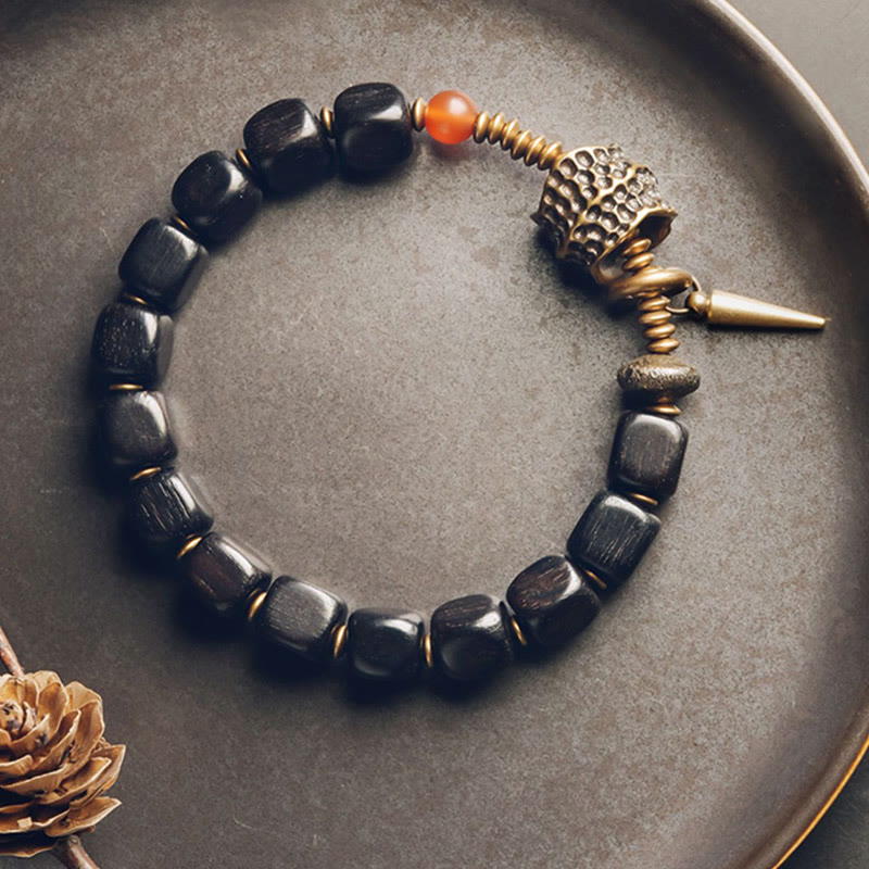 Ebenholz-Armband mit rotem Achat, Peace Yin Yang, 8 mm