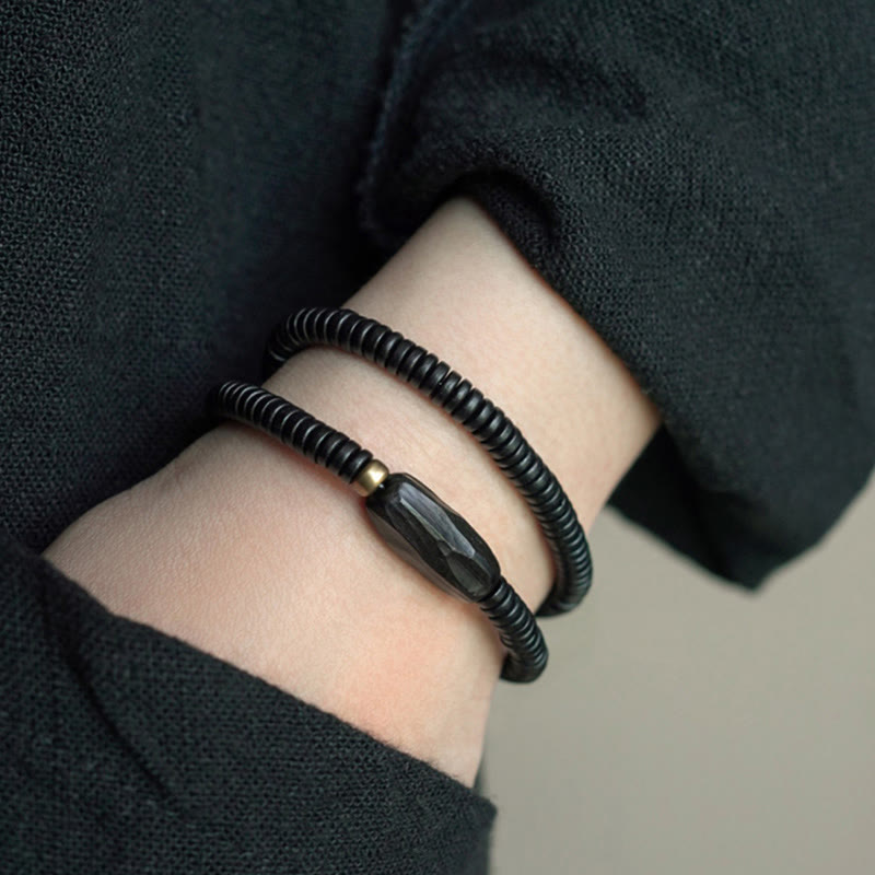Dreifach gewickeltes Armband aus Ebenholz für Balance und Ruhe, 14–17,5 cm
