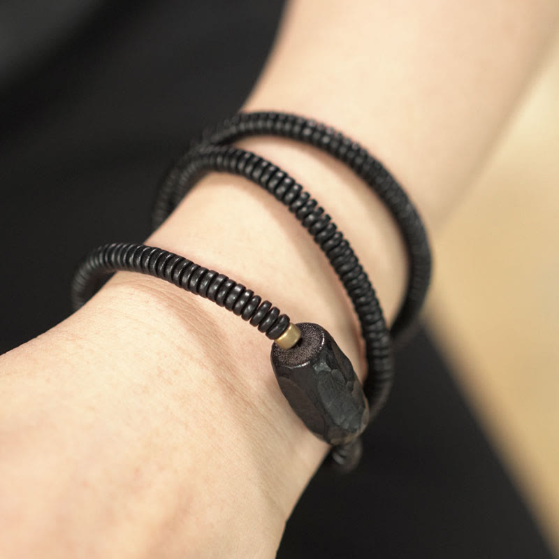 Dreifach gewickeltes Armband aus Ebenholz für Balance und Ruhe, 14–17,5 cm