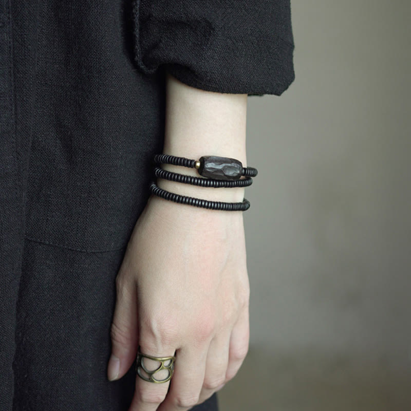 Dreifach gewickeltes Armband aus Ebenholz für Balance und Ruhe, 14–17,5 cm