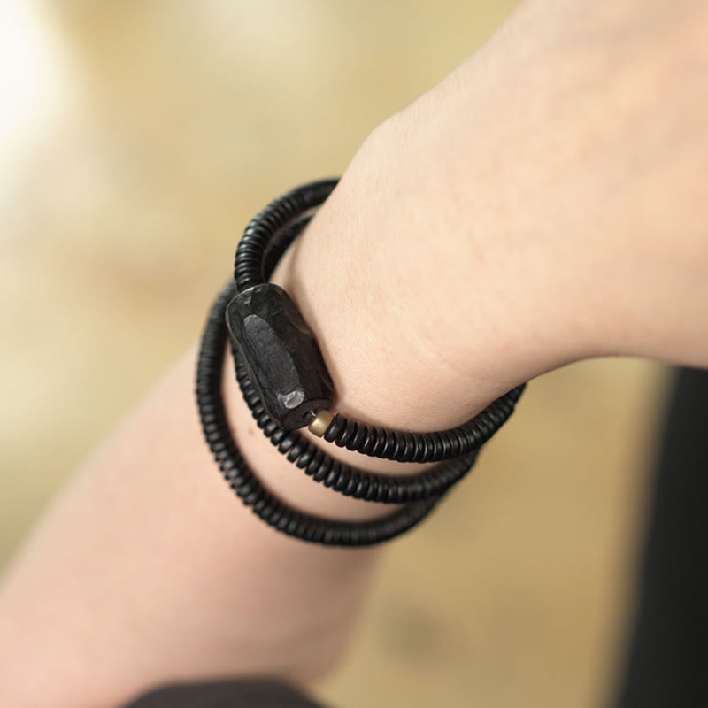 Dreifach gewickeltes Armband aus Ebenholz für Balance und Ruhe, 14–17,5 cm