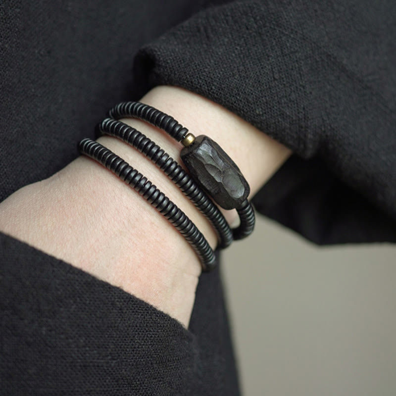Dreifach gewickeltes Armband aus Ebenholz für Balance und Ruhe, 14–17,5 cm