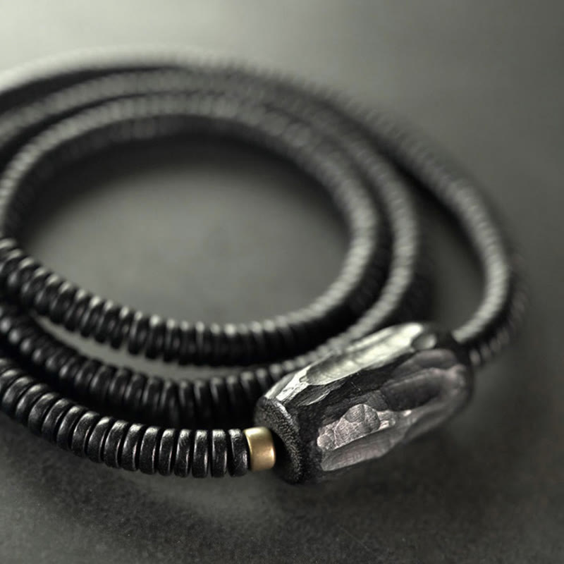 Dreifach gewickeltes Armband aus Ebenholz für Balance und Ruhe, 14–17,5 cm