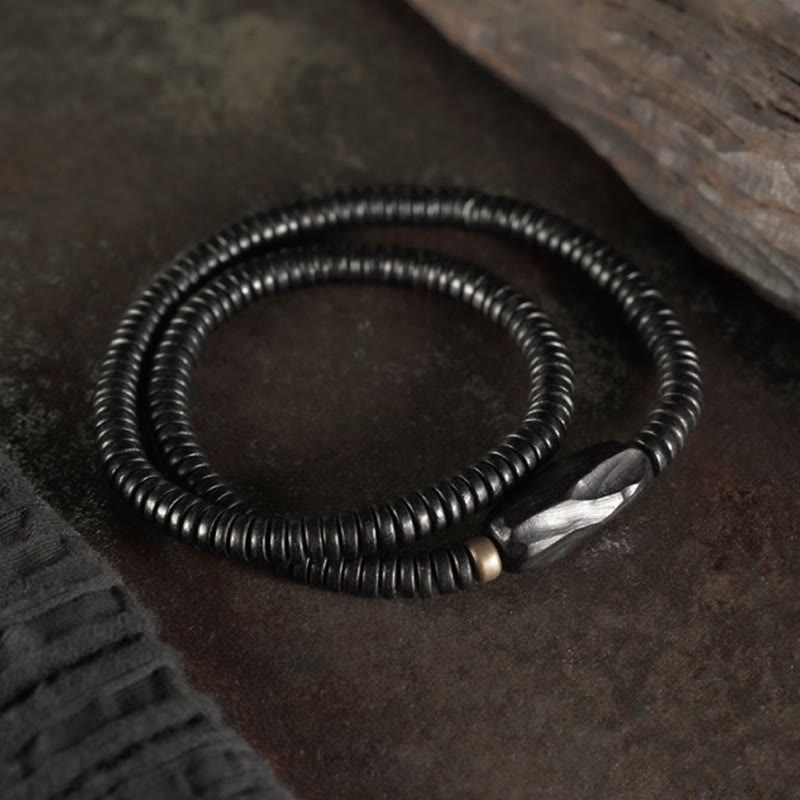 Dreifach gewickeltes Armband aus Ebenholz für Balance und Ruhe, 14–17,5 cm