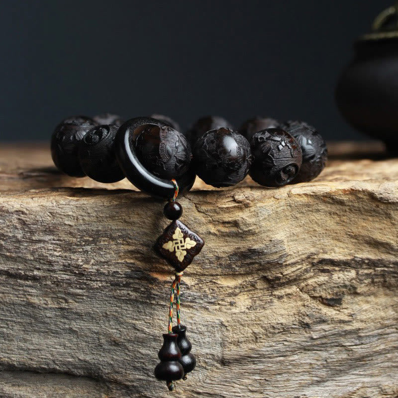 Ebenholz Yin Yang Balance Armband 20mm Perlen