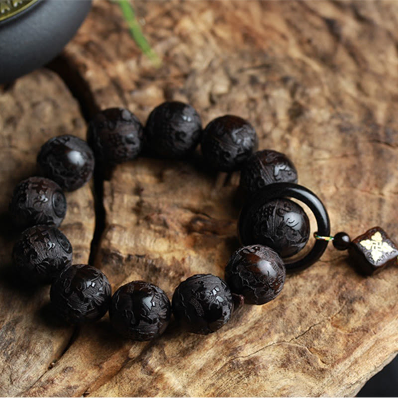 Ebenholz Yin Yang Balance Armband 20mm Perlen