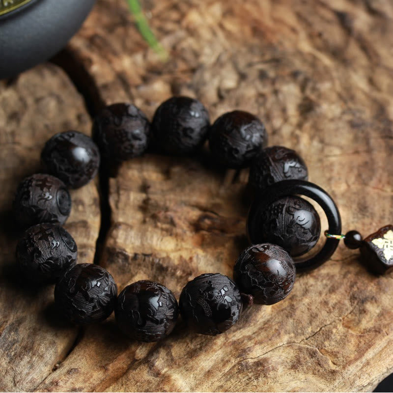 Ebenholz Yin Yang Balance Armband 20mm Perlen