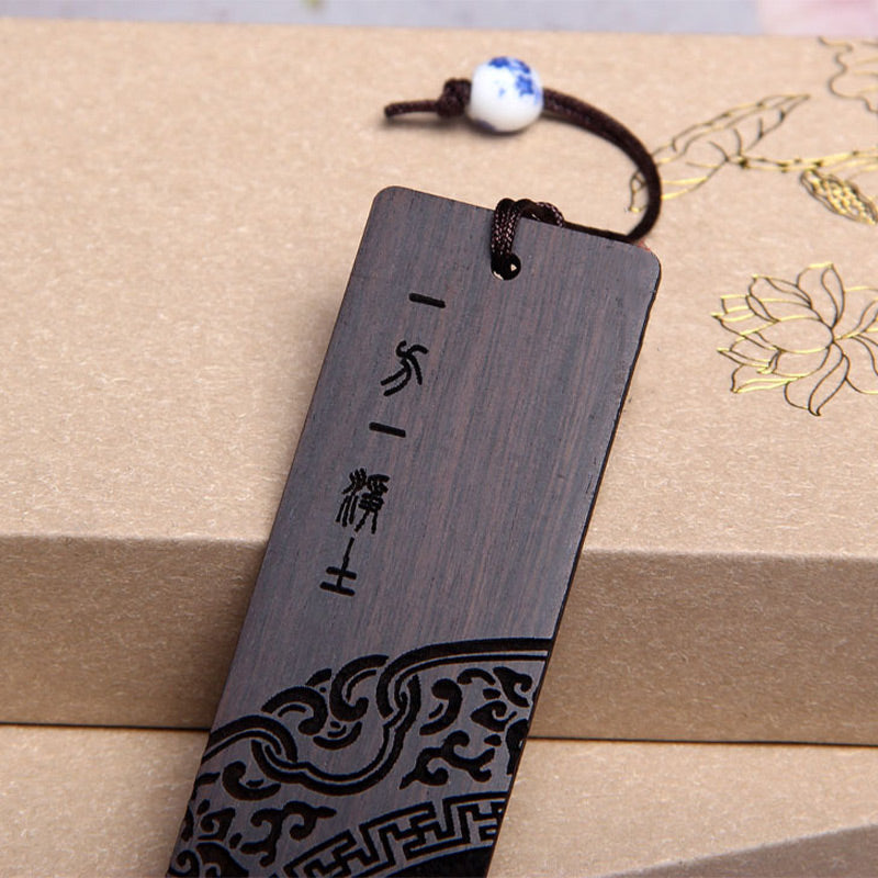 Zen-Lesezeichen aus Ebenholz mit Geschenkbox aus rotem Sandelholz
