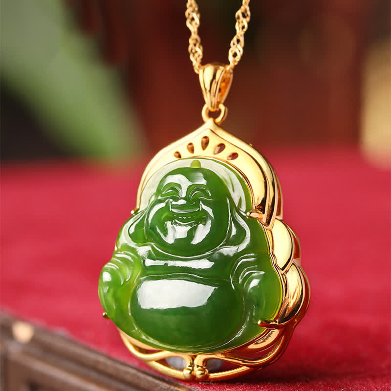 Hetian Cyan Jade Buddha Necklace | Success & Healing Charm