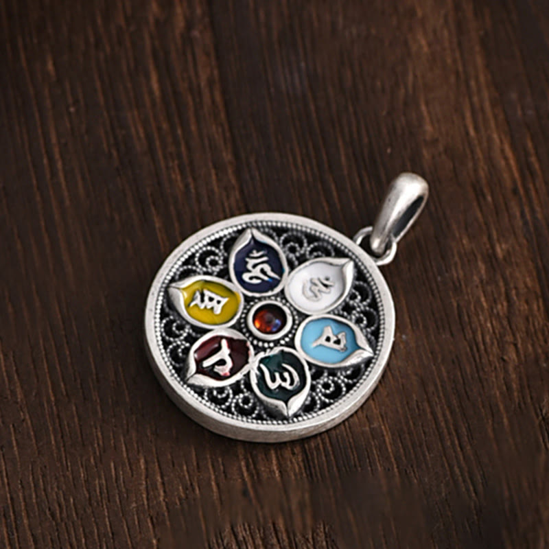 Om Mani Padme Hum Halskette | Tibetischer Anhänger aus Kupfer und Silber