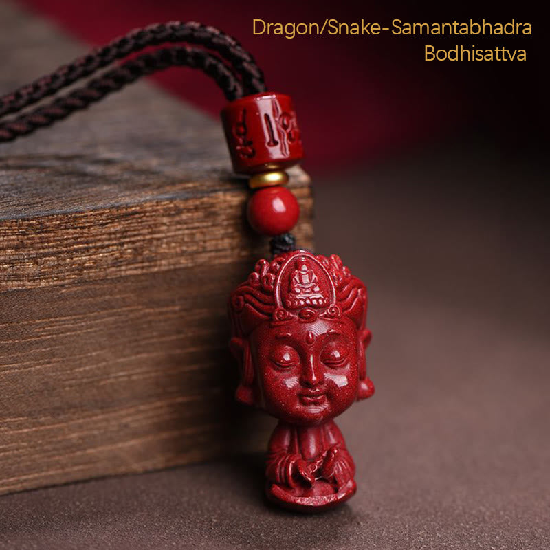 Natural Cinnabar Chinese Zodiac Necklace with Natal Buddha Protection