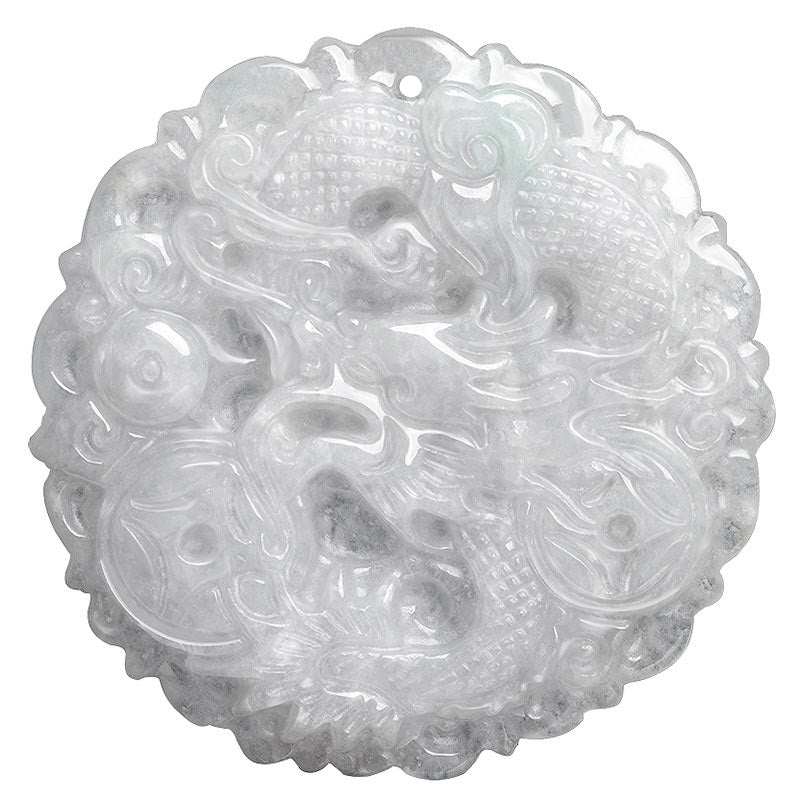 White Jade Dragon Necklace 49mm Protection Pendant
