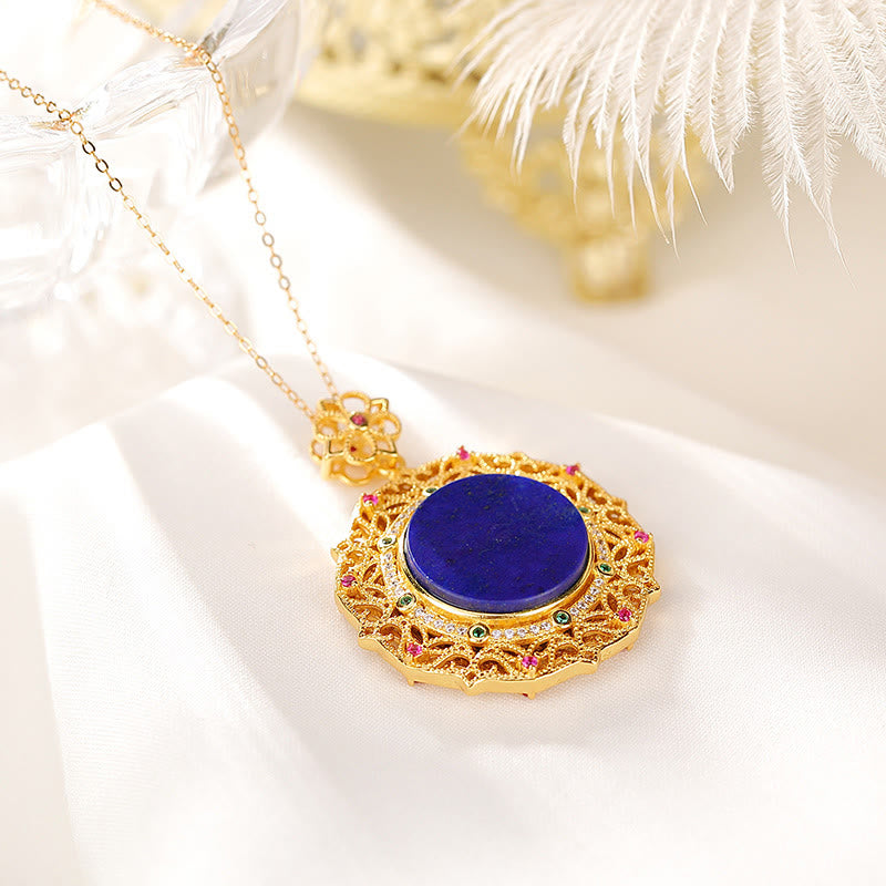 925 Sterling Silver Gold Plated Lazurite Spiritual Necklace Pendant