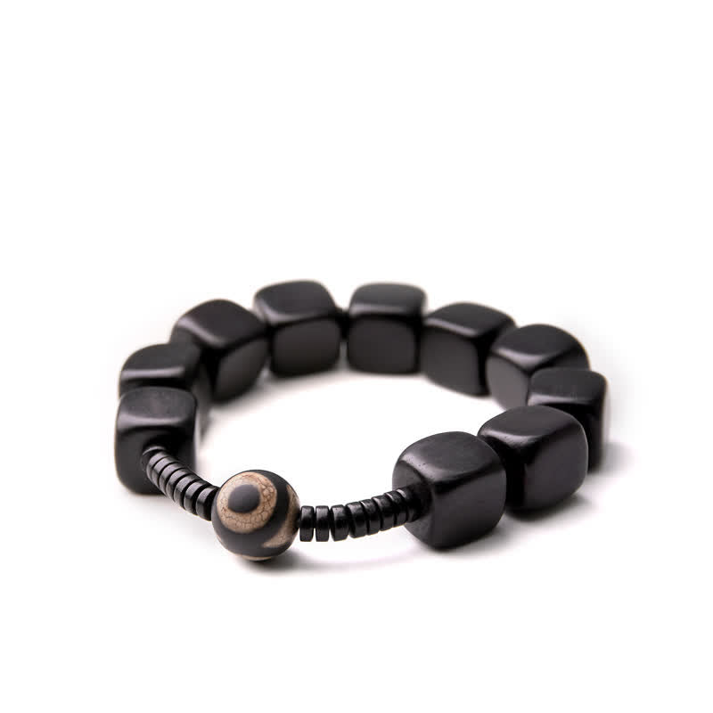 Unisex Ebony Wood Dzi Bead Spiritual Bracelet for Strength