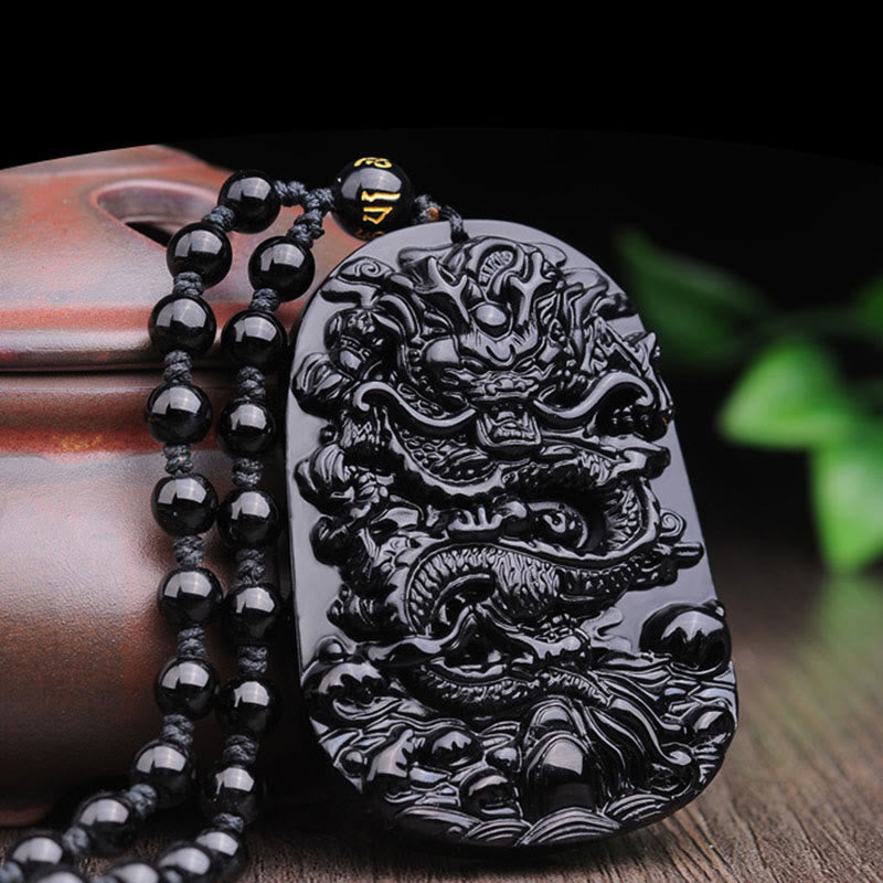 Black Obsidian Dragon Pendant Necklace for Fulfilment